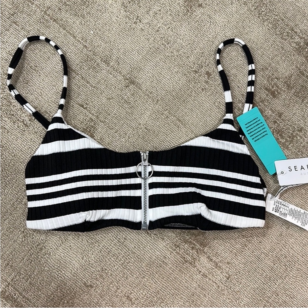 Seafolly Black & White Stripe Ribbed Top, NWT